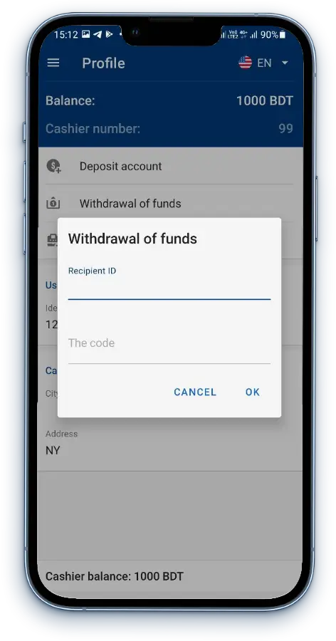 Mostbet Agent Withdraw Screen